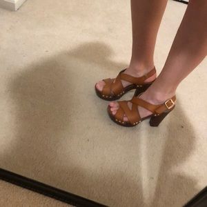 Tan strappy platform heels